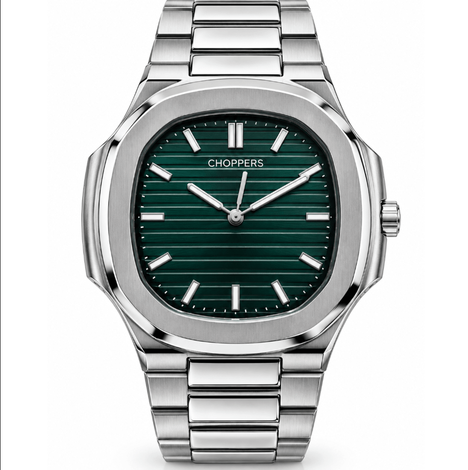 VİENOR Erkek Kol Saati Premium İnce Yaprak Kasa Yeşil Kadran Gümüş Metal Kordon Analog Saat